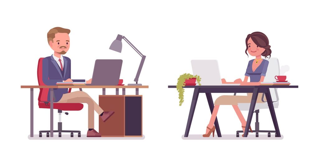 Illustration of a man and womenworking at their desks